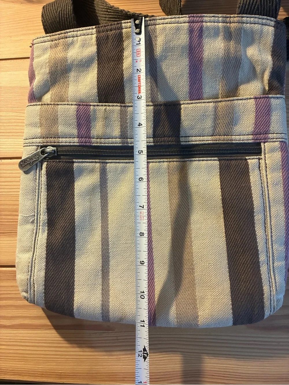 Striped Canvas Crossbody Bag in Cream, Brown & Purple